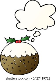 navidad de caricatura pudding con burbuja de pensamiento en un estilo de gradiente suave
