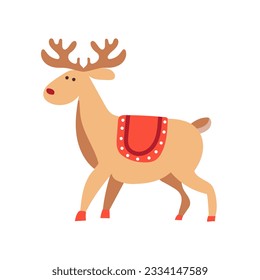 Cartoon Christmas reindeer on white. Vector illustration. Cartoon style