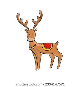 Cartoon Christmas reindeer on white. Vector illustration. Cartoon hand drawn style