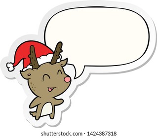 cartoon christmas reindeer with speech bubble sticker