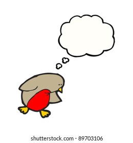 caricatura de navidad robin con burbuja de pensamiento