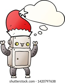 robot de navidad de caricatura con burbuja de pensamiento en un estilo de gradiente suave