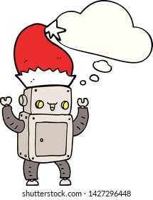 cartoon christmas robot with thought bubble