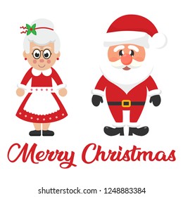 cartoon christmas santa claus and cartoon mrs santa and christmas text