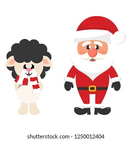 cartoon christmas santa claus with winter cartoon sheep black