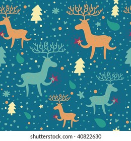 Cartoon Christmas seamless pattern with funny deers