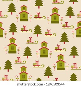 Cartoon Christmas seamless pattern. Vector