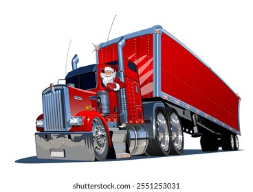 Cartoon Christmas semi truck. Available eps-10 vector format separated by groups and layers for easy edit