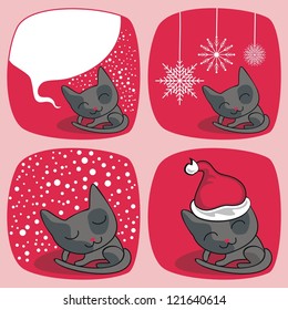 Cartoon Christmas set with cute cats and seasonal elements