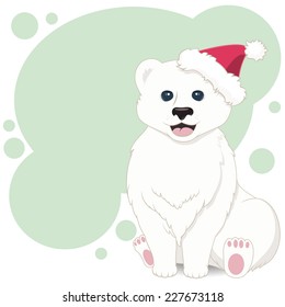 Cartoon christmas sitting bear. Holiday greeting card design
