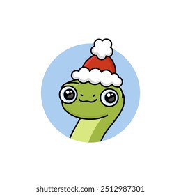 Cartoon Christmas snake in Santa hat. Happy viper avatar. Mascot animal character. Chinese New Year symbol. Vector illustration isolated on white background