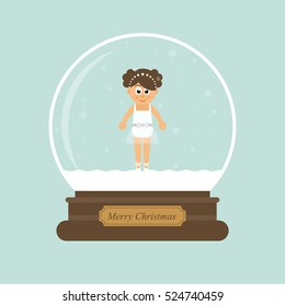 cartoon christmas snowglobe and cartoon ballerina