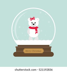 cartoon christmas snowglobe and cute bear