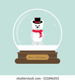 cartoon christmas snowglobe and cute winter teddy