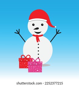 Cartoon Christmas Snowman Character with Gifts