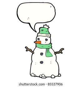 cartoon christmas snowman with speech bubble