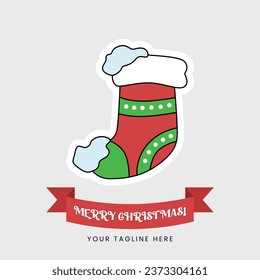 Cartoon Christmas Sock Icon With Outline