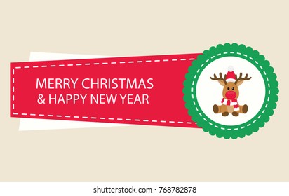 cartoon christmas sticker with christmas deer