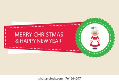 cartoon christmas sticker with mrs santa