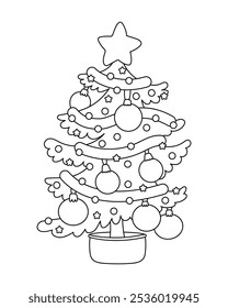 Cartoon Christmas tree, coloring book for children