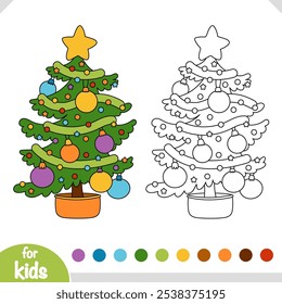 Cartoon Christmas tree, coloring book for children