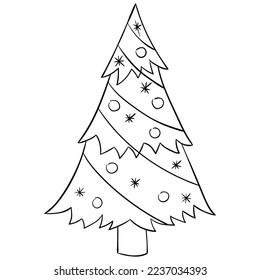 Cartoon Christmas tree for coloring books. Linear design for children's coloring books.