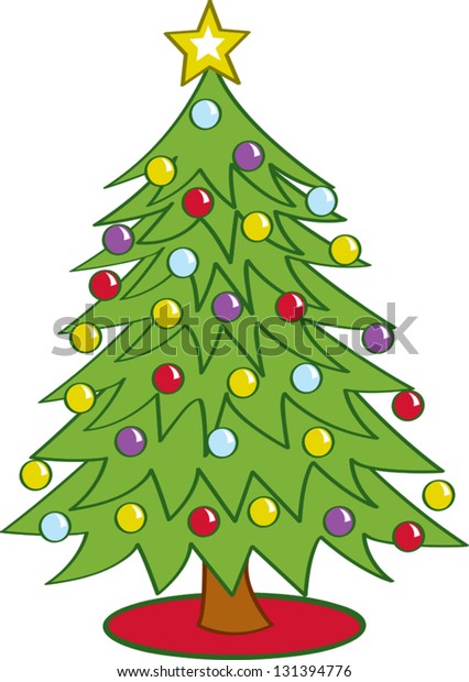 Cartoon Christmas Tree Decorated Ornaments Stock Vector (Royalty Free ...