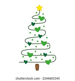 Cartoon christmas tree line in cartoon style. Christmas decoration. Vector illustration. stock image.