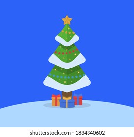 Cartoon Christmas tree, pine for greeting card, invitation,banner, web. Winter holiday. Icons collection. Vector illustration, EPS 10.