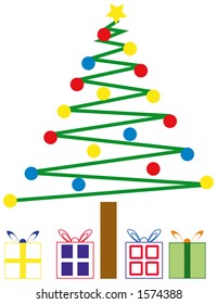 Cartoon Christmas Tree and Presents