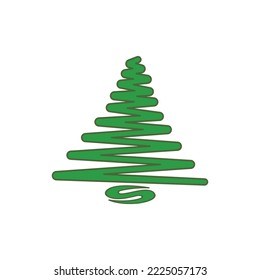 Cartoon Christmas tree with presents isolated on white background. Decorations with stars