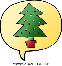 cartoon christmas tree with speech bubble in smooth gradient style