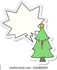 cartoon christmas tree with speech bubble sticker