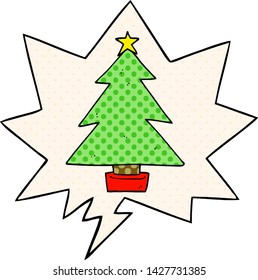 árbol de navidad de caricatura con burbuja de habla en estilo de libro de historietas