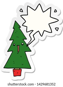 árbol de navidad de caricatura con pegatina de burbuja de habla
