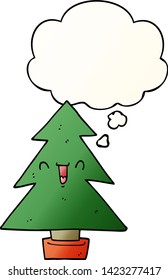 cartoon christmas tree with thought bubble in smooth gradient style