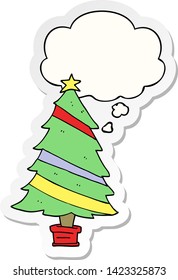 cartoon christmas tree with thought bubble as a printed sticker