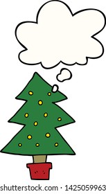 cartoon christmas tree with thought bubble