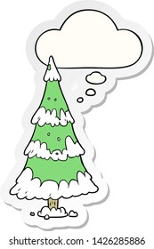 árbol de navidad de caricatura con burbuja de pensamiento como pegatina impresa