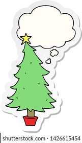 cartoon christmas tree with thought bubble as a printed sticker