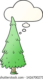 cartoon christmas tree with thought bubble in smooth gradient style
