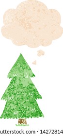 Weihnachtsbaum mit Gedankenblase in brüchiger Retro-Struktur