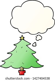 cartoon christmas tree with thought bubble in smooth gradient style