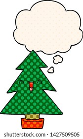 Cartoon-Weihnachtsbaum mit Denkblase im Comicstil