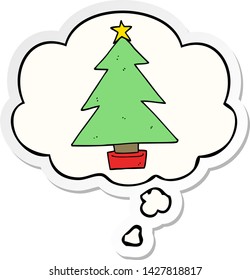 cartoon christmas tree with thought bubble as a printed sticker