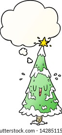 cartoon christmas tree with thought bubble in smooth gradient style