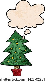 árbol de navidad de dibujos animados con burbuja de pensamiento al estilo de textura gruesa