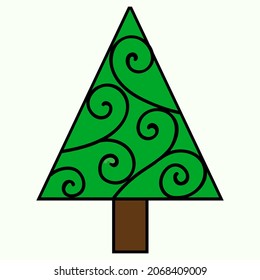 Cartoon christmas tree. Vector illustration isolated on white.
