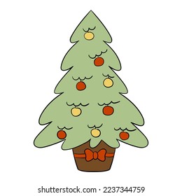 Cartoon Christmas tree. Vector illustration on a white background