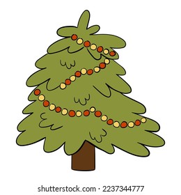 Cartoon Christmas tree. Vector illustration on a white background